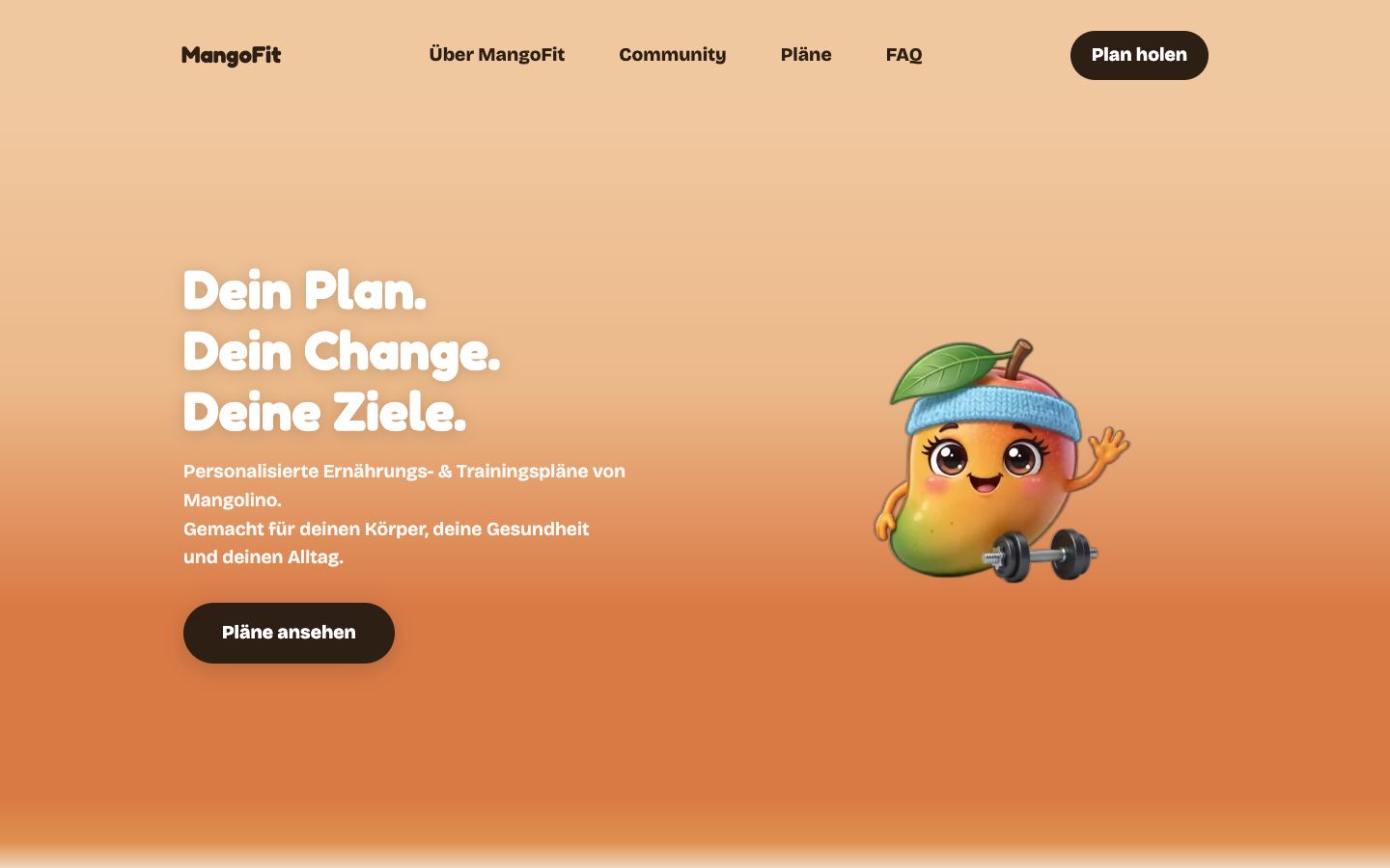 Startseite von MangoFit mit Ernährungs- und Trainingsplänen